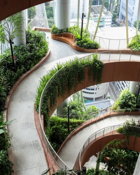 Sustainable,Building,Tower,With,Spiral,Ramp,And,Garden